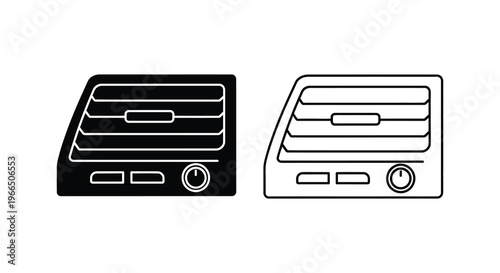 Two car air vents one filled one outlined in a simple silhouette