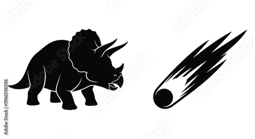 A triceratops dinosaur faces an approaching comet dramatic silhouette high quality