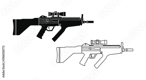 Black weapon outline with scope detailed side view striking silhouette
