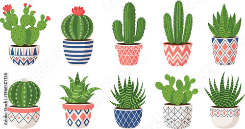Cactus and Succulent Vector Set with Decorative Potted Plants for Home Decor, Gardening, Botanical Illustration and Indoor Plant Design