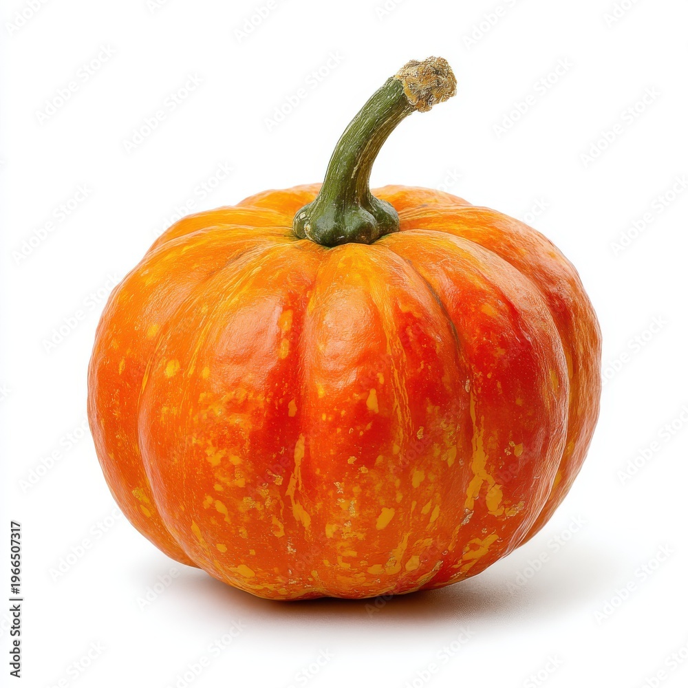 Obraz premium Orange Pumpkin with Green Stem on White Background