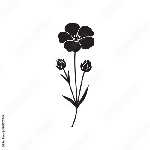 Flax Flower Silhouette, Botanical Plant Vector Illustration