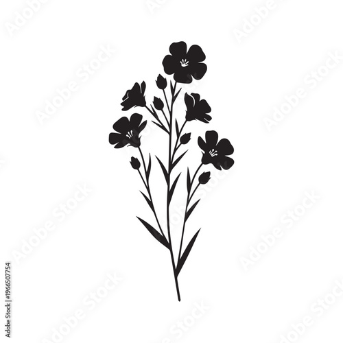 Flax Flower Silhouette, Botanical Plant Vector Illustration