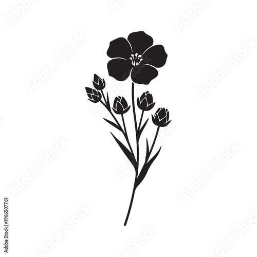 Flax Flower Silhouette, Botanical Plant Vector Illustration
