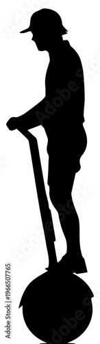 Black Silhouette of a Person Riding an Electric Personal Transporter or Scooter Isolated on White Background