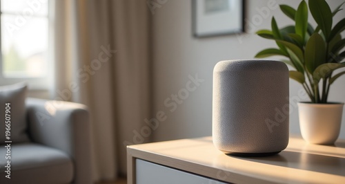 Modern Smart Speaker On A Wooden Table In Living Room