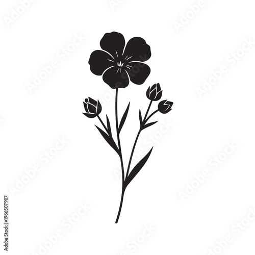 Flax Flower Silhouette, Botanical Plant Vector Illustration