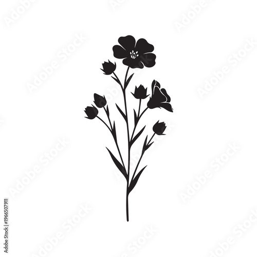 Flax Flower Silhouette, Botanical Plant Vector Illustration