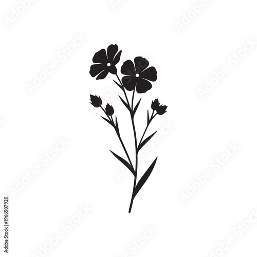 Flax Flower Silhouette, Botanical Plant Vector Illustration