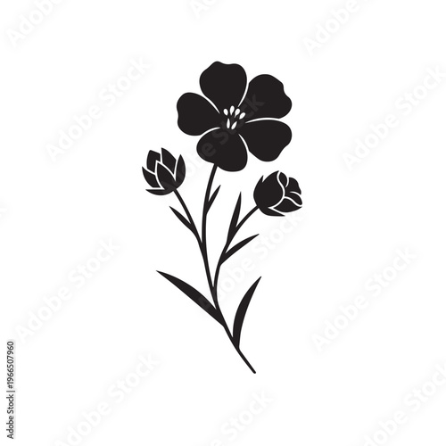 Flax Flower Silhouette, Botanical Plant Vector Illustration