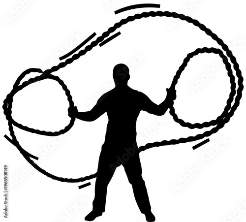Silhouette of a Man Twirling a Lasso Cowboy Trick Rope Performance Vector Illustration