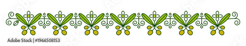 Fotografia Olive dividers, separators and border frames with green leaves and flowers, vector pattern