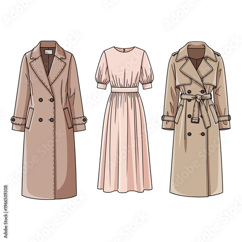 Fashion Illustration: Three Coats and a Dress