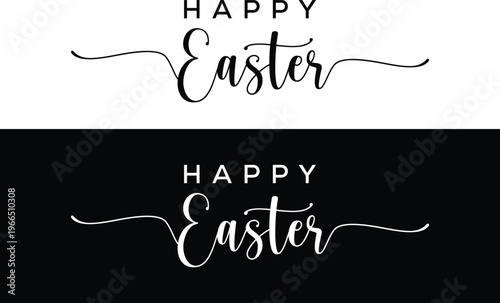 Happy Easter vector lettering with elegant black and white calligraphy script, minimalist holiday greeting design for cards and spring banners.