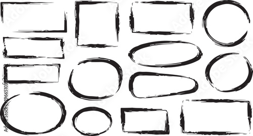 Collection of various black ink strokes, scribbles, and hand drawn shapes and numbers on a white background