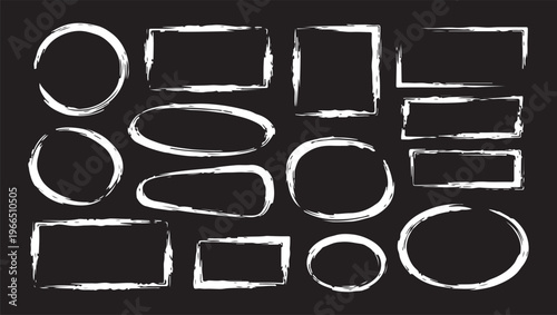 Collection of various black ink strokes, scribbles, and hand drawn shapes and numbers on a white background