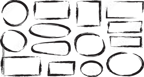 Collection of various black ink strokes, scribbles, and hand drawn shapes and numbers on a white background