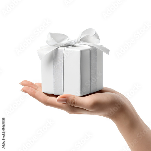 Professional Hand Holding White Gift Box Isolated on White Background for Creative Projects