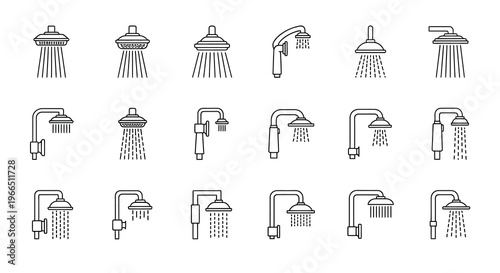 Collection of showerhead icons in various styles and designs