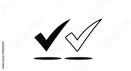 Two checkmark symbols one black and one white on a white background