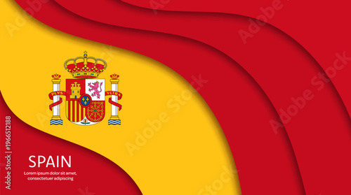 Paper cut national flag of Spain. Vector red and yellow Spanish National day papercut banner. Layered Spanish flag with royal seal for National day celebrations, cultural event or patriotic banner
