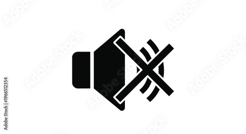 Black silhouette of a speaker with a cancellation line across it