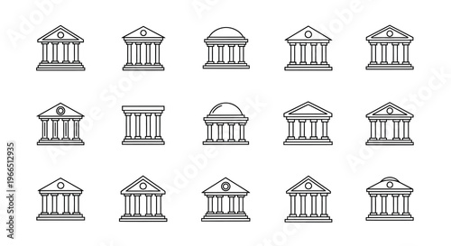 Architectural elements a collection of classical building facades in line art
