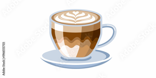 A colorful illustration of a latte with delicate latte art on top