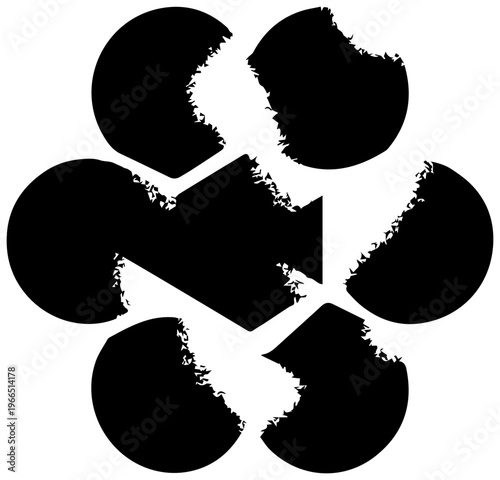 Geometric graupel pellet cluster with soft rounded edges on white background abstract black shapes