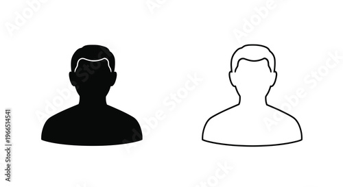 Two monochrome icons depicting a generic male head and shoulders