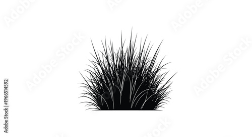 A stark black silhouette of tall dense blades of grass against white