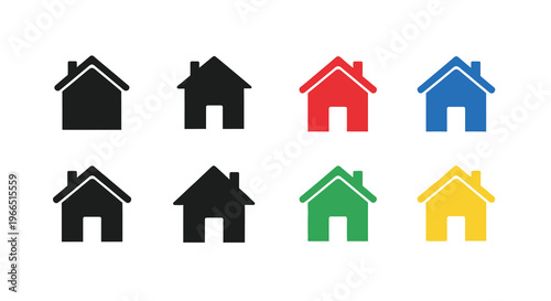 Colorful house icons arranged in a grid representing home and property concepts