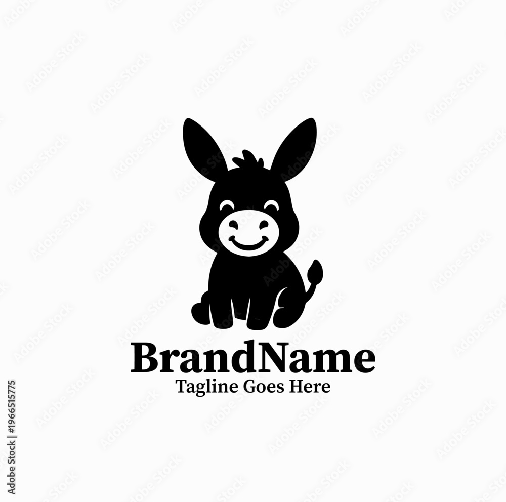 Fototapeta premium Cute Donkey Mascot Silhouette Happy Cartoon Animal Kids Logo