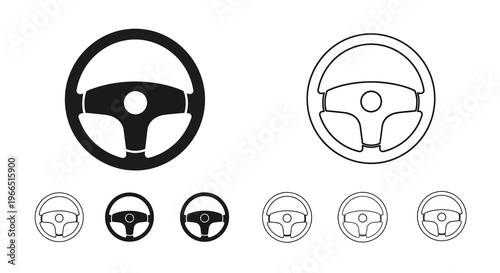 Steering wheel icons black solid and white outline variations shown