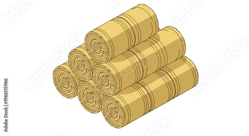 Illustration of hay bales neatly stacked in a pyramid formation on a white background, showcasing a minimalist and geometric design