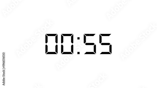 Digital Countdown Timer 60 to 0 Seconds with Black LCD Font on White Background
