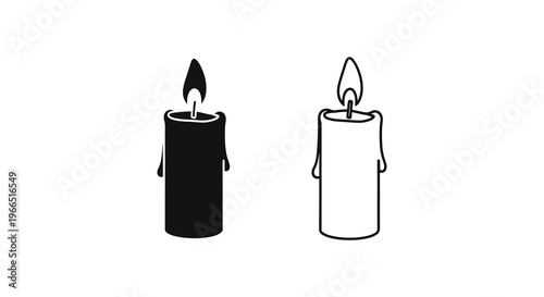 Two candles one filled and one outlined with flickering flames