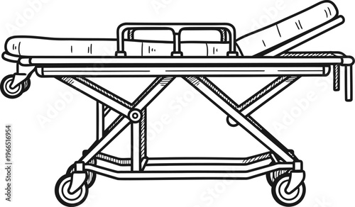 Medical Stretcher Hospital Bed Emergency Hand Drawn Line Art Illustration