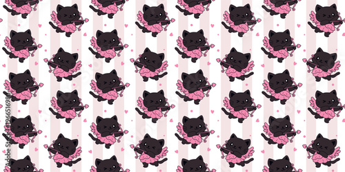 Set of Cute retro doodle cats. Funny abstract cat or kitten characters different poses, Seamless Pattern with Cute Cartoon Cat Design on White Background