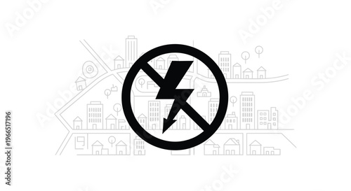 No electricity sign with crossed lightning symbol representing power outage and blackout concept
