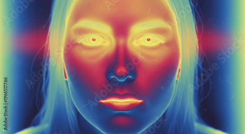 Woman Face with Aura Glow.