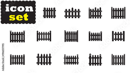Fence Silhouette Set, Boundary Structure Vector Illustration