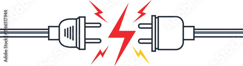 Disconnected electric plug with spark symbol representing power failure and outage concept