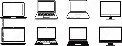 Set of laptop and desktop computer monitor icons