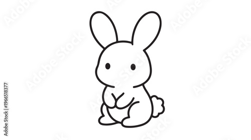 Adorable minimalist bunny character in a simple black and white line drawing style, ideal for cartoon themes and friendly animal graphics