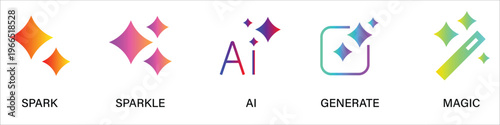 Art & Illustration Collection of colorful sparkle and ai generate magic icons on white background