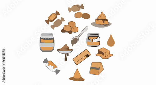 Modern salted caramel outline icons collection with dessert, candy, and sweet topping illustrations