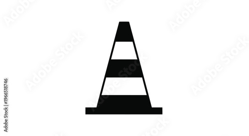 A simple black and white illustration of a traffic cone on white