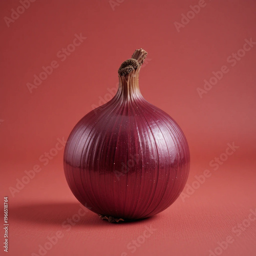 Close up of organic red onion with red backdrop