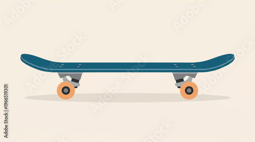 Isolated Blue Skateboard with Orange Wheels for Skateboarding Illustration.